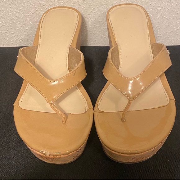 CIRUS SAM EDELMAN RAQUEL CORK WEDGE SANDALS NUDE SZ 6.5 - Picture 1 of 6